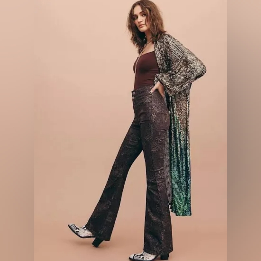 Free People Brown Paisley Flare Jeans